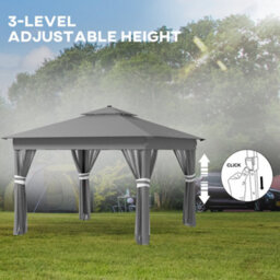 Outsunny 3.36X3.36M Pop Up Gazebo W/ Solar-Powered Led Lights Netting Grey - thumbnail 7