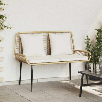 Walplus Garden Bench Brown And Black And Cream Poly Rattan And Steel - image 1