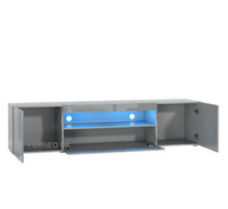 Furneo 200Cm Long Tv Stand Unit Cabinet Matt & High Gloss Grey Clifton 08G Blue Led Ligh - thumbnail 2