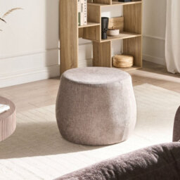 Wyld And Coco Novahome Pouffe Light Brown Taupe Upholstered Round Drum Ottoman, W61 X D61 X H43Cm - thumbnail 2