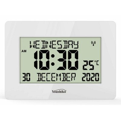 Youshiko Radio Controlled Lcd Wall Clock (Official Uk) W/ Auto Set Up, Day/date/month. Ideal For Dementia & Alzheimer's. Silent & Large. - image 1