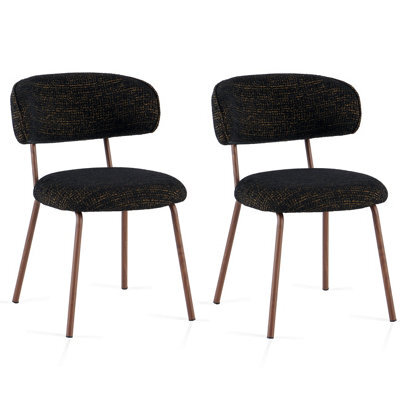 Sonara Set Of 2 Linen Fabric Mid-Century Dining Chairs With Handle