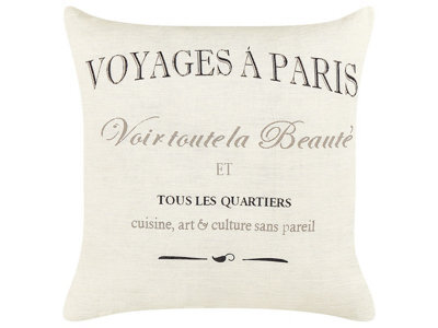Beliani Set Of 2 Decorative Cushions Mindala Linen 50 X 50 Cm Off-White Text - image 1