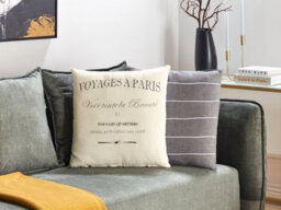 Beliani Set Of 2 Decorative Cushions Mindala Linen 50 X 50 Cm Off-White Text - thumbnail 2