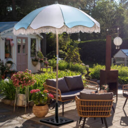 Wyld And Coco 150Cm Round Tilting Parasol - Light Blue Uv-Resistant Recycled Polyester Canopy, Beech Wood Pole - thumbnail 2