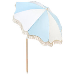 Wyld And Coco 150Cm Round Tilting Parasol - Light Blue Uv-Resistant Recycled Polyester Canopy, Beech Wood Pole - thumbnail 4