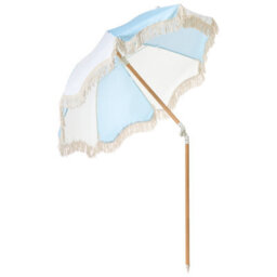 Wyld And Coco 150Cm Round Tilting Parasol - Light Blue Uv-Resistant Recycled Polyester Canopy, Beech Wood Pole - thumbnail 5
