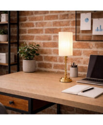 Lighting Supermarket Florence Rechargeable Antique Brass Table Lamp With Tall Ivory String Shade - thumbnail 6
