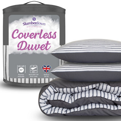 Slumberdown Coverless Duvet Double 10.5 Tog 2N1 Design Matching Pillow Case Reversible All Year Round Stripe Cover Washable - image 1