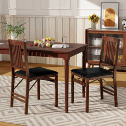 Folding Dining Chairs Set Of 2 Foldable Upholstered Kitchen Chairs Brown - thumbnail 2