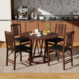 Folding Dining Chairs Set Of 2 Foldable Upholstered Kitchen Chairs Brown - thumbnail 5