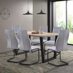 Hallowood Furniture Dudley 1.5M Dining Table Set With 6 Light Grey Cantilever Chairs - thumbnail 1