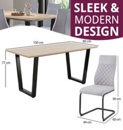 Hallowood Furniture Dudley 1.5M Dining Table Set With 6 Light Grey Cantilever Chairs - thumbnail 3