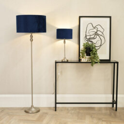 Valuelights Maggie Brushed Chrome Silver Candlestick Floor Lamp With Navy Blue Velvet Lamp Shade