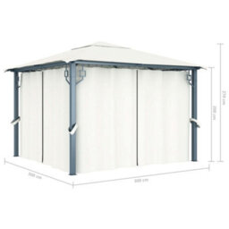 Berkfield Gazebo With Curtain 300X300 Cm Cream Aluminium - thumbnail 9