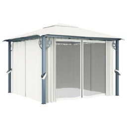 Berkfield Gazebo With Curtain 300X300 Cm Cream Aluminium - thumbnail 2
