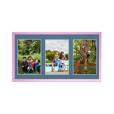 AK Frames 40X20Cm Pastel Pink Sleek Multi Photo Frame With Pompadour Mount - Holds 3 Apertures (3X) 6X4 Photos - image 1