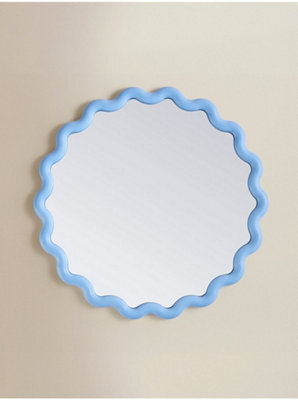 Deenz Wiggle Wall Mounted Playful Mirror Wavy Frame Contemporary Bordered Glass/plastic Circular Light Blue 50Cm - image 1