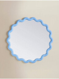 Deenz Wiggle Wall Mounted Playful Mirror Wavy Frame Contemporary Bordered Glass/plastic Circular Light Blue 50Cm
