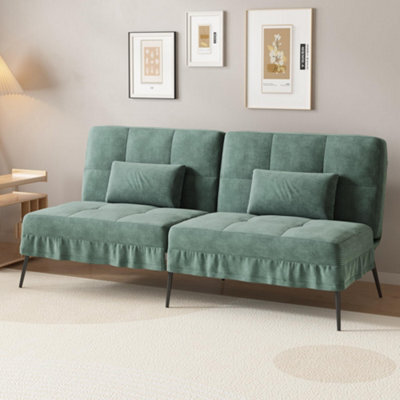 Comhoma Fabric Sofa Bed 3 Seater Upgraded Frame 5-Gear Back Angle Adjustable Futon Sofa, Corduroy, Olive Green - image 1