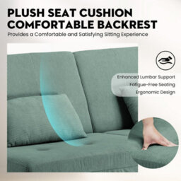 Comhoma Fabric Sofa Bed 3 Seater Upgraded Frame 5-Gear Back Angle Adjustable Futon Sofa, Corduroy, Olive Green - thumbnail 4