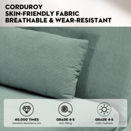 Comhoma Fabric Sofa Bed 3 Seater Upgraded Frame 5-Gear Back Angle Adjustable Futon Sofa, Corduroy, Olive Green - thumbnail 5
