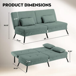 Comhoma Fabric Sofa Bed 3 Seater Upgraded Frame 5-Gear Back Angle Adjustable Futon Sofa, Corduroy, Olive Green - thumbnail 7