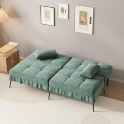 Comhoma Fabric Sofa Bed 3 Seater Upgraded Frame 5-Gear Back Angle Adjustable Futon Sofa, Corduroy, Olive Green - thumbnail 2