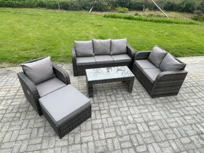 Fimous 7 Seater Outdoor Rattan Garden Furniture Set Rattan Lounge Sofa Set With Coffee Table Reclining Chair Big Footstool - image 1