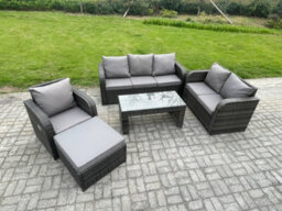 Fimous 7 Seater Outdoor Rattan Garden Furniture Set Rattan Lounge Sofa Set With Coffee Table Reclining Chair Big Footstool - thumbnail 2