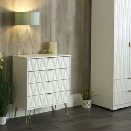 Pesaro Ready Assembled Matt White No Effect 4 Drawer Wide Chest (H)885mm (W)765mm (D)415mm - thumbnail 3