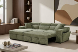 Green Corner Sofa Bed With Storage In Chenille Fabric 1C2 Sofabed
