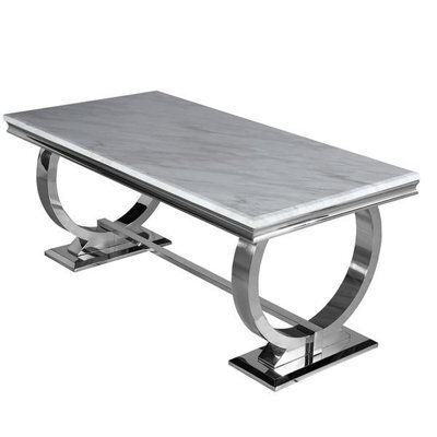 Stratus Interiors Arriana Marble Top Dining Table With Circular Metal Stand 1.8Mt - Black Marble - image 1