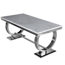 Stratus Interiors Arriana Marble Top Dining Table With Circular Metal Stand 1.8Mt - Black Marble