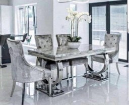 Stratus Interiors Arriana Marble Top Dining Table With Circular Metal Stand 1.8Mt - Black Marble - thumbnail 9