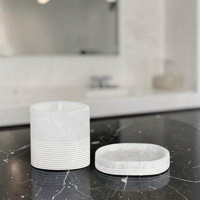 Showerdrape Bianco Frost Onyx White Bathroom Accessory Set - Soap Dish & Toothbrush Holder - image 1