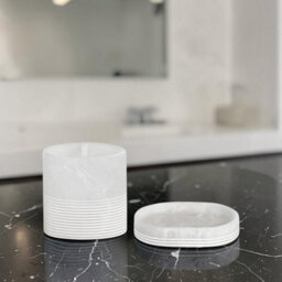Showerdrape Bianco Frost Onyx White Bathroom Accessory Set - Soap Dish & Toothbrush Holder - thumbnail 1