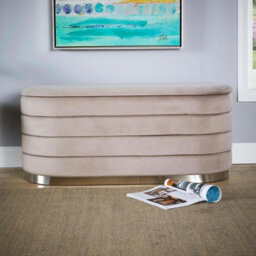 Home Source Cake Light Grey Velvet Single Storage Ottoman - thumbnail 2