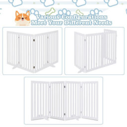Costway 4-Panel 89 Cm Pet Barrier Wooden Freestanding Pet Safety Gate Step Over Fence - thumbnail 3
