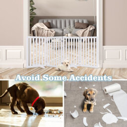 Costway 4-Panel 89 Cm Pet Barrier Wooden Freestanding Pet Safety Gate Step Over Fence - thumbnail 7