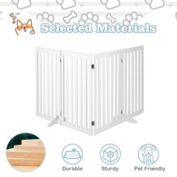 Costway 4-Panel 89 Cm Pet Barrier Wooden Freestanding Pet Safety Gate Step Over Fence - thumbnail 5