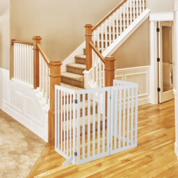 Costway 4-Panel 89 Cm Pet Barrier Wooden Freestanding Pet Safety Gate Step Over Fence - thumbnail 4