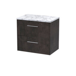 Hudson Reed Juno Wall Hung 2 Drawer Vanity & Carrera Marble Worktop, Metallic Slate Woodgrain, 605 X 390 mm - thumbnail 2