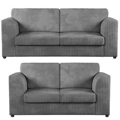 Furnishings For Less UK Luxor Jumbo Cord 3 + 2 Fabric Sofa Suite - Fullback Grey - image 1