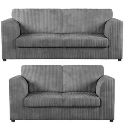 Furnishings For Less UK Luxor Jumbo Cord 3 + 2 Fabric Sofa Suite - Fullback Grey - thumbnail 1