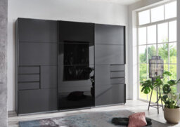 Divac 3 Door Sliding Wardrobe With Drawers And Black Glass 270Cm - thumbnail 1