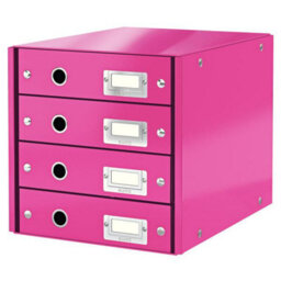 Leitz Wow Click & Store Pink 4 Drawer Cabinet With Thumbholes And Label Holders A4