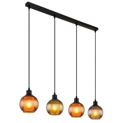 Luminosa Lighting Luminosa Zumba Bar Pendant Ceiling Light Matt Black Balls Glass Shade 4X E27 - image 1