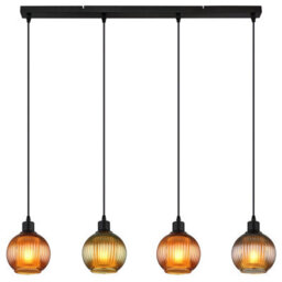 Luminosa Lighting Luminosa Zumba Bar Pendant Ceiling Light Matt Black Balls Glass Shade 4X E27 - thumbnail 3