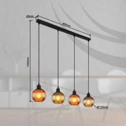 Luminosa Lighting Luminosa Zumba Bar Pendant Ceiling Light Matt Black Balls Glass Shade 4X E27 - thumbnail 6
